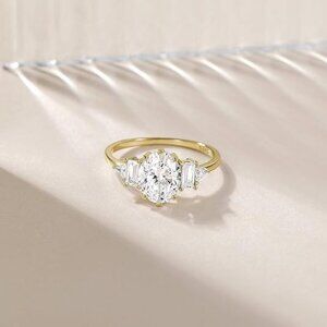 3CT 925 Sterling Silver Oval Cut Cubic Zirconia Engagement Ring 14k Gold Plated